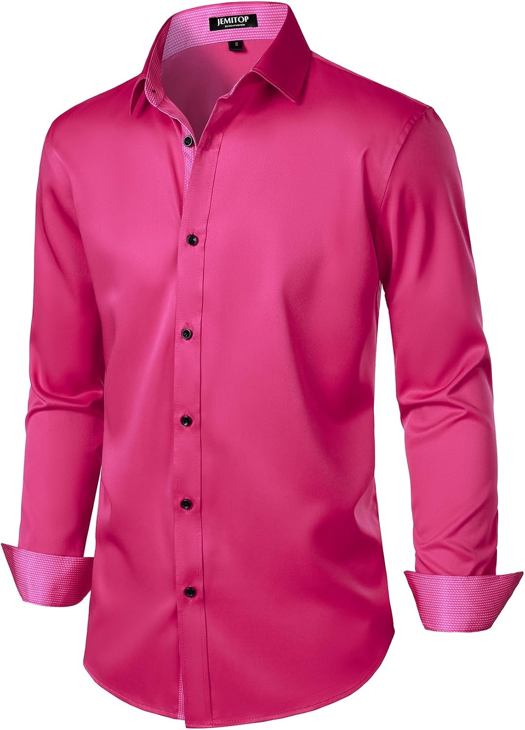 image:imageJEMITOP Mens Stretch MultiUse Dress Shirts Slight Sheen Long Sleeve Button Down Wedding Party Prom TuxedoHot Pink