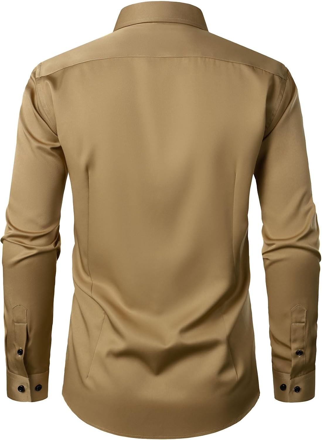 image:imageJEMITOP Mens Stretch MultiUse Dress Shirts Slight Sheen Long Sleeve Button Down Wedding Party Prom TuxedoKhaki