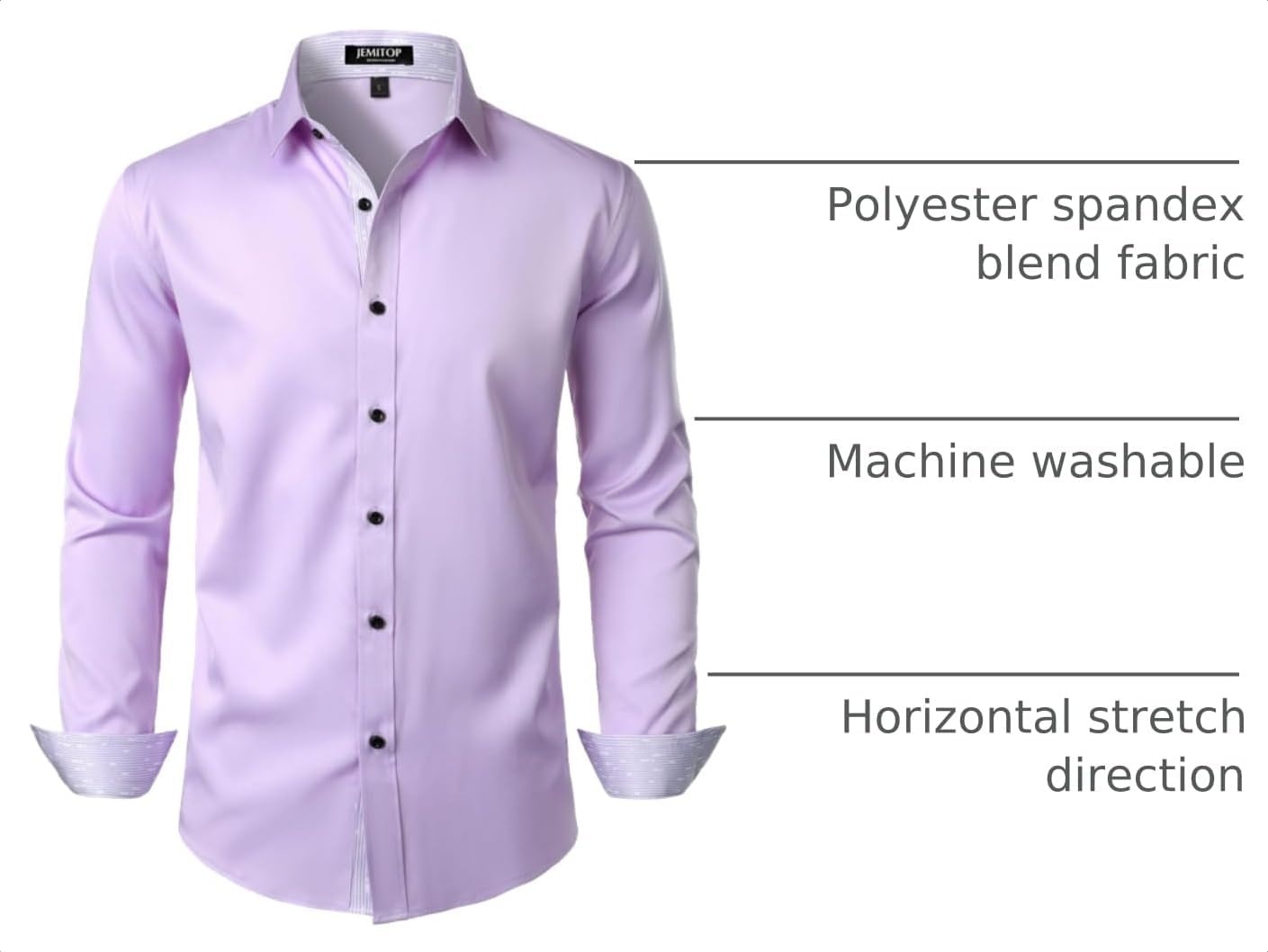 image:imageJEMITOP Mens Stretch MultiUse Dress Shirts Slight Sheen Long Sleeve Button Down Wedding Party Prom TuxedoLavender Purple