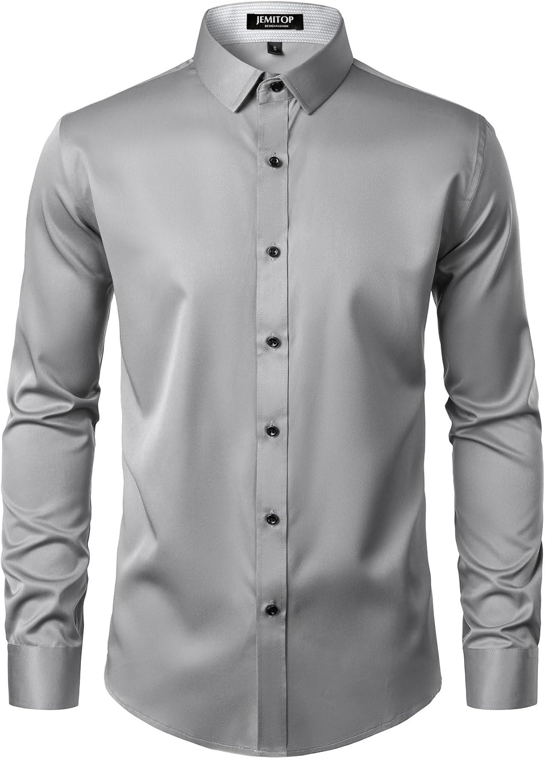 image:imageJEMITOP Mens Stretch MultiUse Dress Shirts Slight Sheen Long Sleeve Button Down Wedding Party Prom TuxedoLight Grey