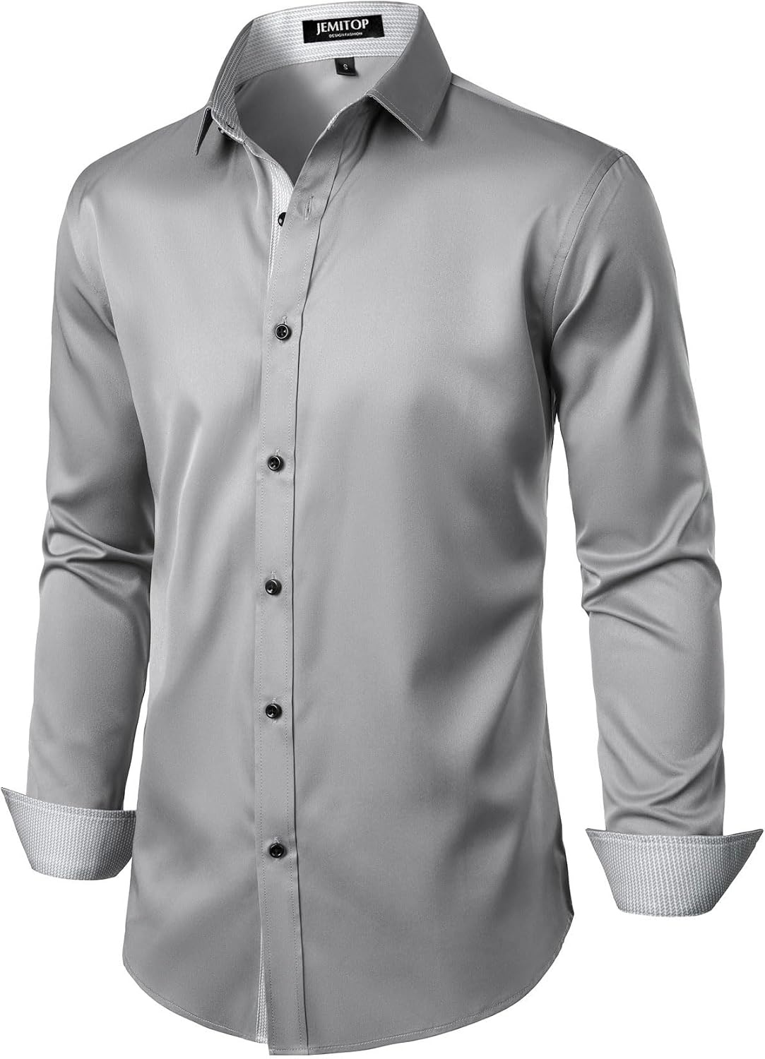 image:imageJEMITOP Mens Stretch MultiUse Dress Shirts Slight Sheen Long Sleeve Button Down Wedding Party Prom TuxedoLight Grey