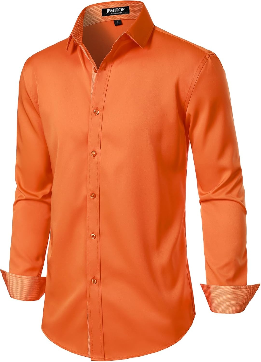 image:imageJEMITOP Mens Stretch MultiUse Dress Shirts Slight Sheen Long Sleeve Button Down Wedding Party Prom TuxedoOrange