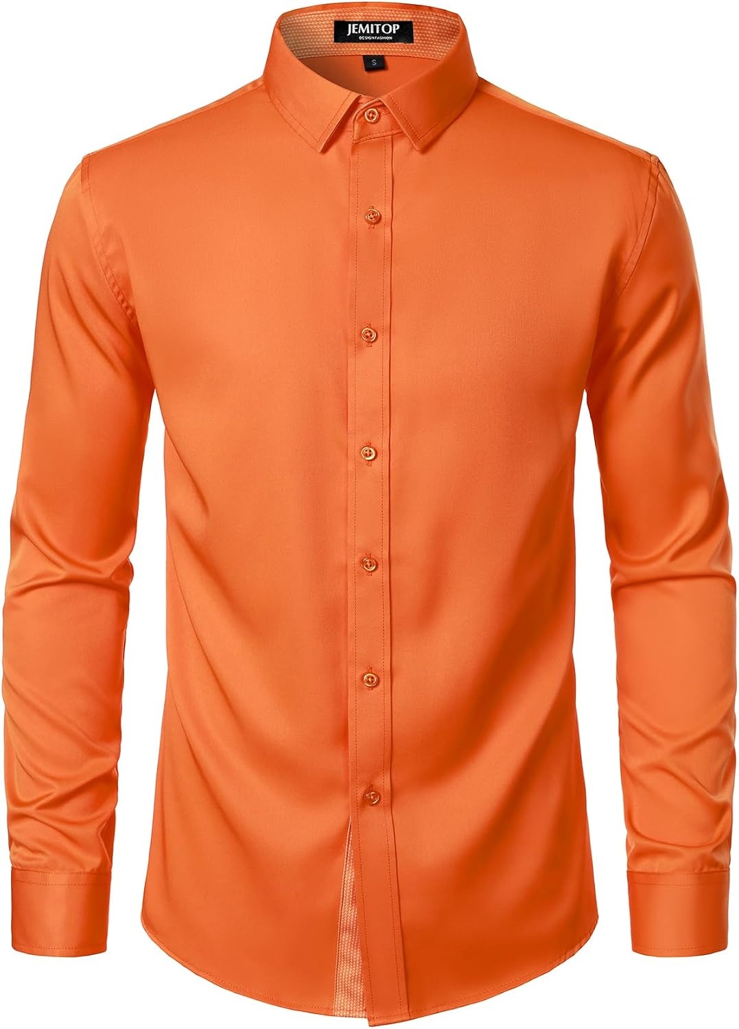 image:imageJEMITOP Mens Stretch MultiUse Dress Shirts Slight Sheen Long Sleeve Button Down Wedding Party Prom TuxedoOrange