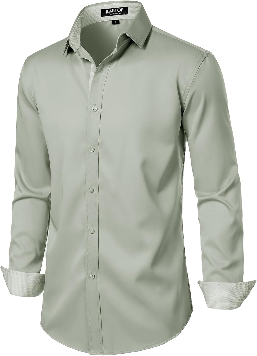 image:imageJEMITOP Mens Stretch MultiUse Dress Shirts Slight Sheen Long Sleeve Button Down Wedding Party Prom TuxedoSage Green