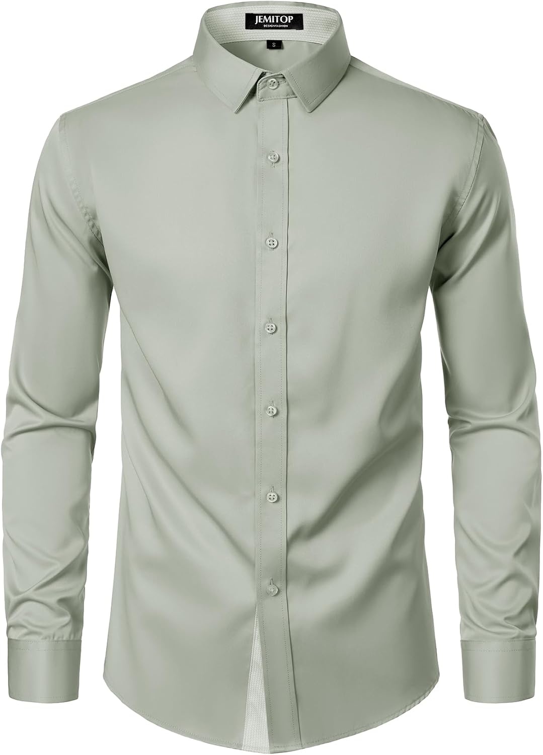 image:imageJEMITOP Mens Stretch MultiUse Dress Shirts Slight Sheen Long Sleeve Button Down Wedding Party Prom TuxedoSage Green