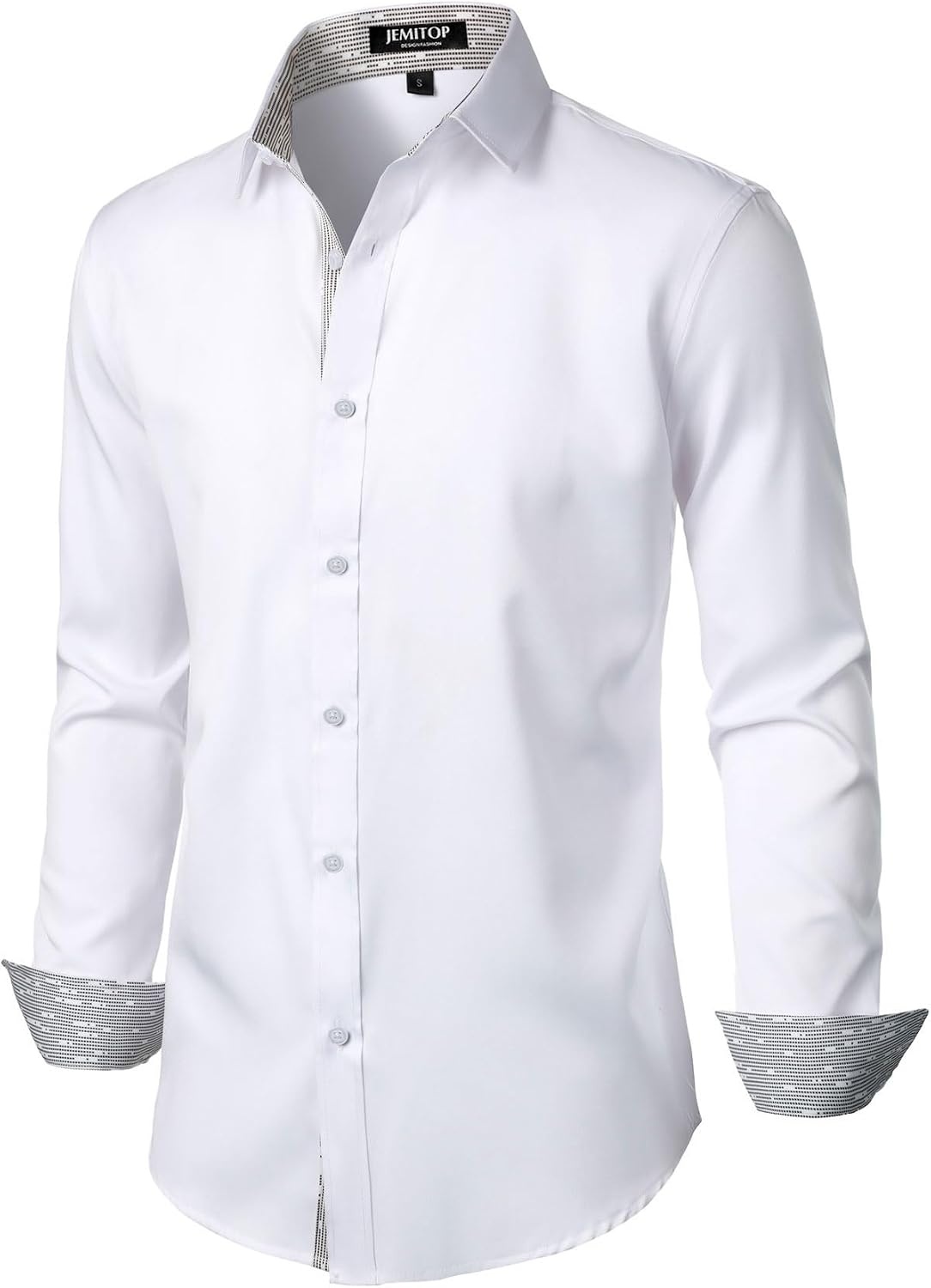 image:imageJEMITOP Mens Stretch MultiUse Dress Shirts Slight Sheen Long Sleeve Button Down Wedding Party Prom TuxedoSolid White