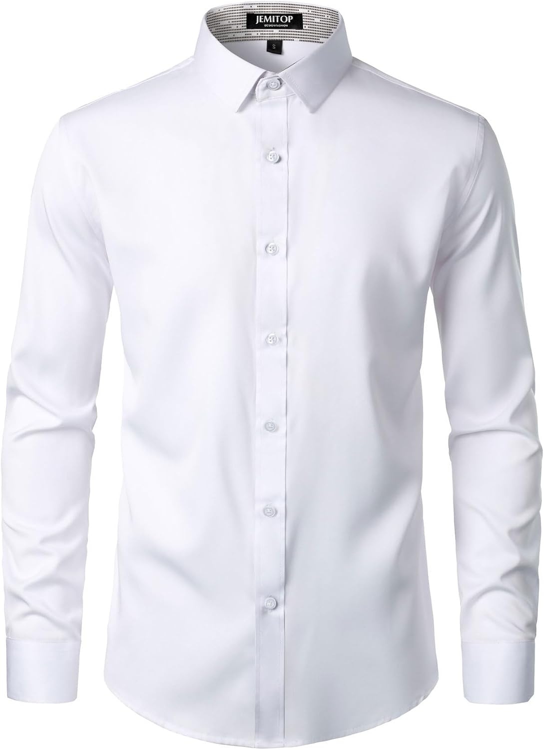 image:imageJEMITOP Mens Stretch MultiUse Dress Shirts Slight Sheen Long Sleeve Button Down Wedding Party Prom TuxedoSolid White