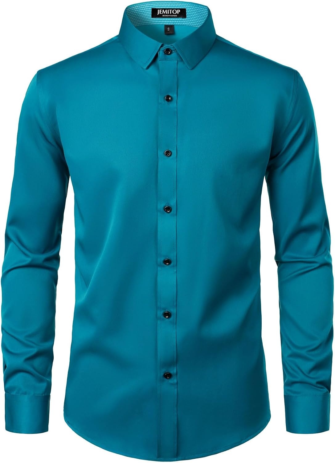 image:imageJEMITOP Mens Stretch MultiUse Dress Shirts Slight Sheen Long Sleeve Button Down Wedding Party Prom TuxedoTeal