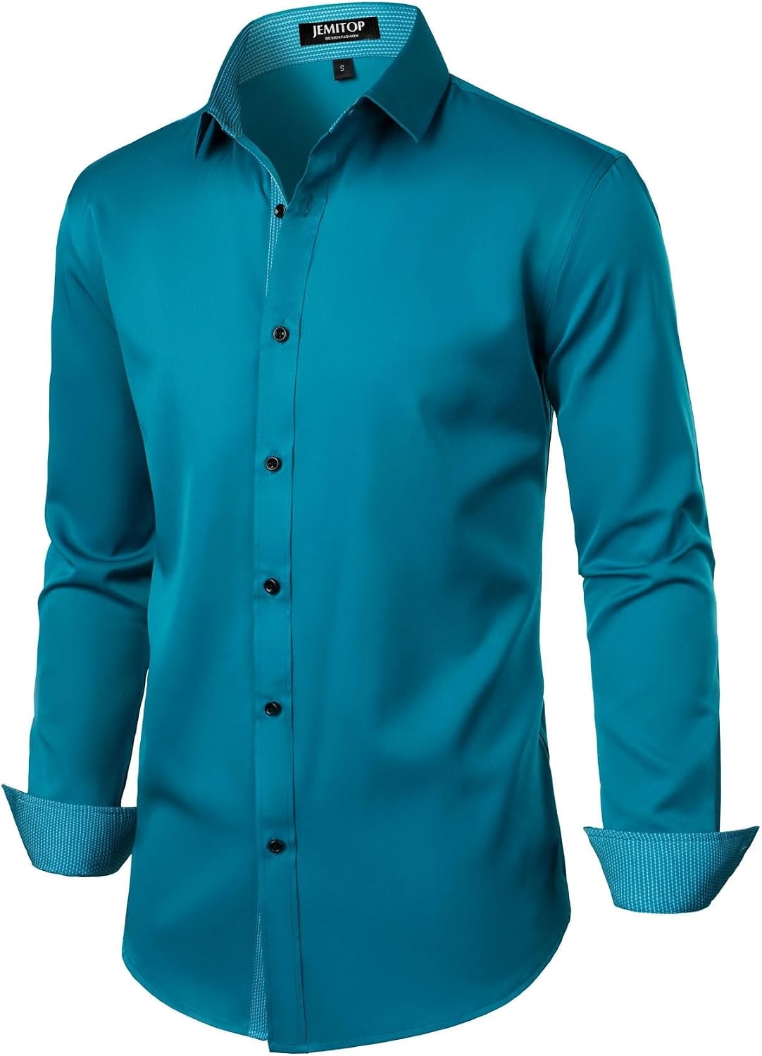 image:imageJEMITOP Mens Stretch MultiUse Dress Shirts Slight Sheen Long Sleeve Button Down Wedding Party Prom TuxedoTeal