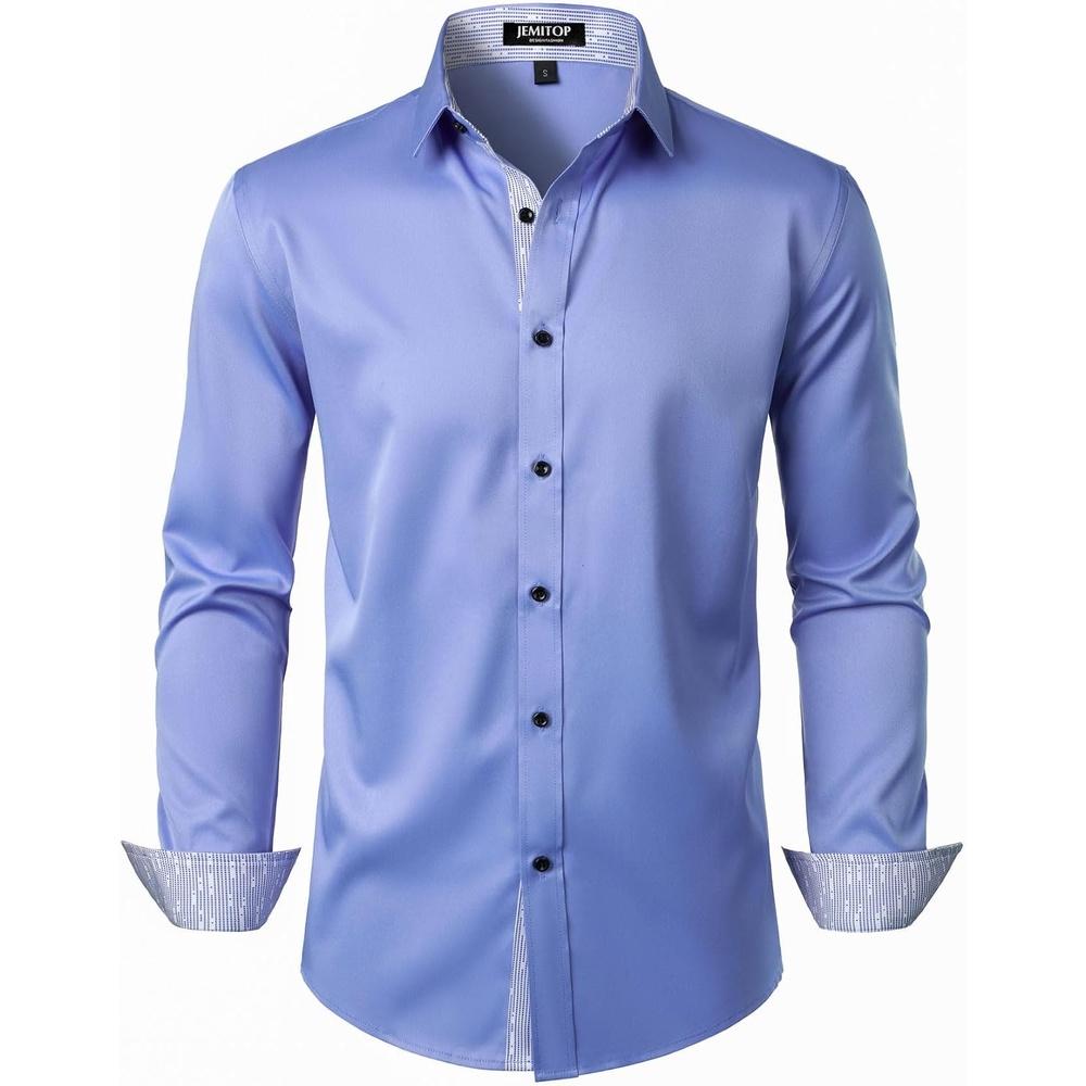 image:imageJEMITOP Mens Stretch MultiUse Dress Shirts  Slight Sheen Long Sleeve Button Down Wedding Party Prom TuxedoBlue