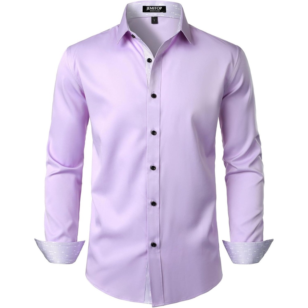 image:imageJEMITOP Mens Stretch MultiUse Dress Shirts Slight Sheen Long Sleeve Button Down Wedding Party Prom TuxedoLavender Purple
