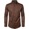 JEMITOP Mens Stretch Multi-Use Dress Shirts | Slight Sheen, Long Sleeve, Button Down, Wedding, Party, Prom, Tuxedo(Brown)