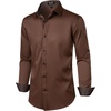 JEMITOP Mens Stretch Multi-Use Dress Shirts | Slight Sheen, Long Sleeve, Button Down, Wedding, Party, Prom, Tuxedo(Brown)