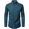 JEMITOP Mens Stretch Multi-Use Dress Shirts | Slight Sheen, Long Sleeve, Button Down, Wedding, Party, Prom, Tuxedo(Dark Blue)