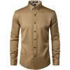 JEMITOP Mens Stretch Multi-Use Dress Shirts | Slight Sheen, Long Sleeve, Button Down, Wedding, Party, Prom, Tuxedo(Khaki)