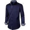 JEMITOP Mens Stretch Multi-Use Dress Shirts | Slight Sheen, Long Sleeve, Button Down, Wedding, Party, Prom, Tuxedo(Navy Blue)