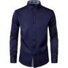 JEMITOP Mens Stretch Multi-Use Dress Shirts | Slight Sheen, Long Sleeve, Button Down, Wedding, Party, Prom, Tuxedo(Navy Blue)