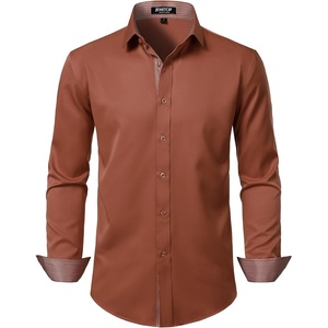 JEMITOP Mens Stretch Multi-Use Dress Shirts | Slight Sheen, Long Sleeve, Button Down, Wedding, Party, Prom, Tuxedo(Burnt Orange)