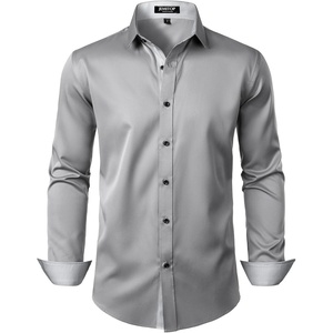 JEMITOP Mens Stretch Multi-Use Dress Shirts | Slight Sheen, Long Sleeve, Button Down, Wedding, Party, Prom, Tuxedo(Light Grey)