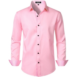 JEMITOP Mens Stretch Multi-Use Dress Shirts | Slight Sheen, Long Sleeve, Button Down, Wedding, Party, Prom, Tuxedo(Pink)