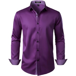 JEMITOP Mens Stretch Multi-Use Dress Shirts | Slight Sheen, Long Sleeve, Button Down, Wedding, Party, Prom, Tuxedo(Purple)