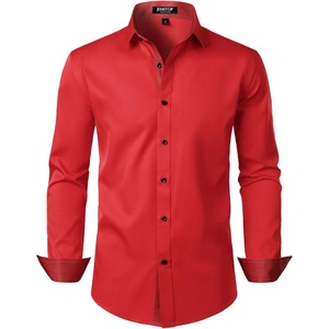 JEMITOP Mens Stretch Multi-Use Dress Shirts | Slight Sheen, Long Sleeve, Button Down, Wedding, Party, Prom, Tuxedo(Red)
