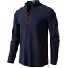 Mens Renaissance Costume Top Pirate Viking Shirt | Long Sleeve, Pure Cotton, Lace Up, Medieval, Tunic, Retro, Vintage, Cosplay, Vampire, Peasant, Knight, Steampunk, Halloween(Dark Blue)