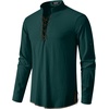 Mens Renaissance Costume Top Pirate Viking Shirt | Long Sleeve, Pure Cotton, Lace Up, Medieval, Tunic, Retro, Vintage, Cosplay, Vampire, Peasant, Knight, Steampunk, Halloween(Dark Green)