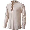 Mens Renaissance Costume Top Pirate Viking Shirt | Long Sleeve, Pure Cotton, Lace Up, Medieval, Tunic, Retro, Vintage, Cosplay, Vampire, Peasant, Knight, Steampunk, Halloween(Light Khaki)