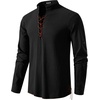 Mens Renaissance Costume Top Pirate Viking Shirt | Long Sleeve, Pure Cotton, Lace Up, Medieval, Tunic, Retro, Vintage, Cosplay, Vampire, Peasant, Knight, Steampunk, Halloween(Black)