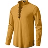 Mens Renaissance Costume Top Pirate Viking Shirt | Long Sleeve, Pure Cotton, Lace Up, Medieval, Tunic, Retro, Vintage, Cosplay, Vampire, Peasant, Knight, Steampunk, Halloween(Yellow)