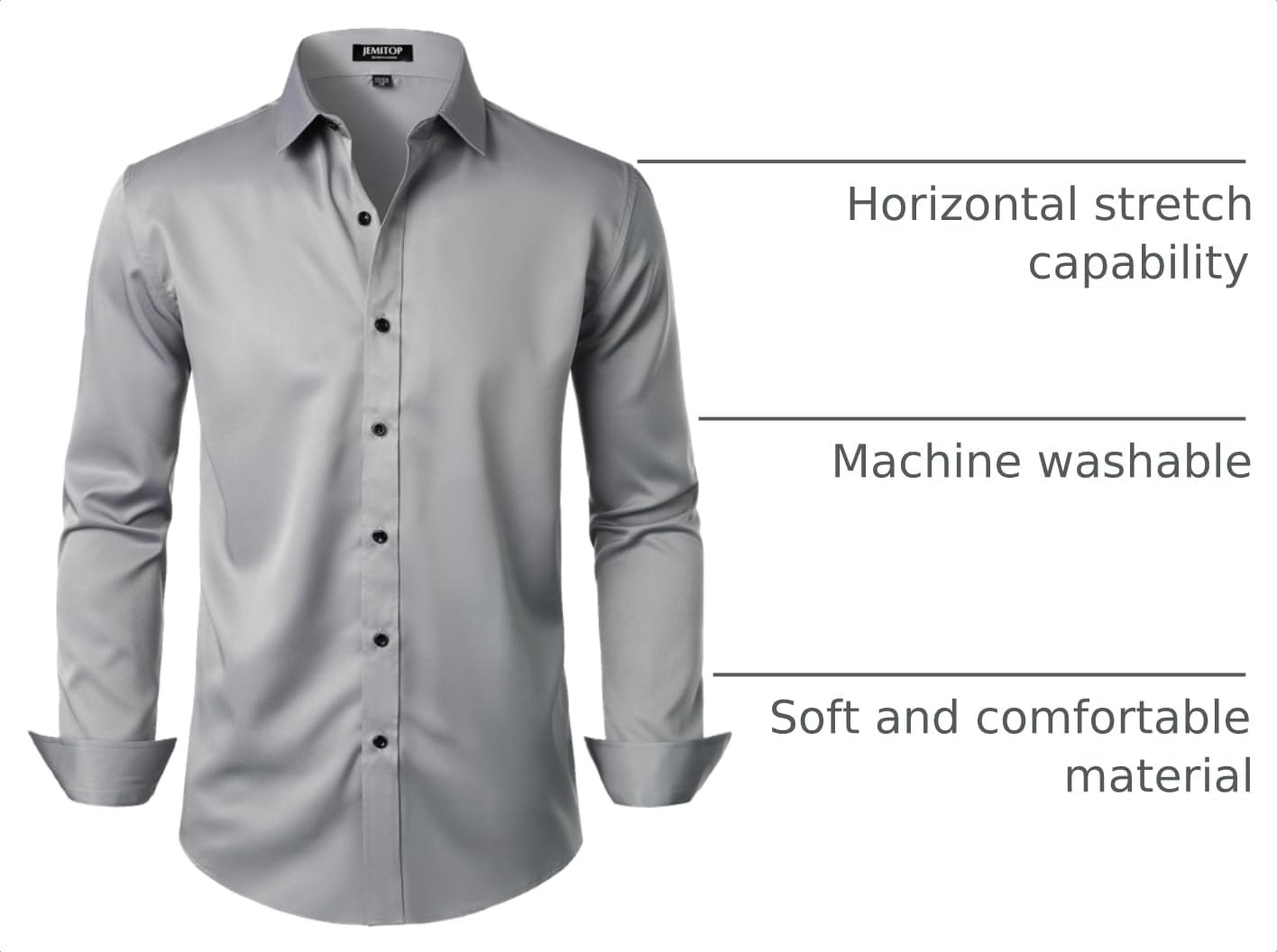 image:imageJEMITOP Mens Stretch Wrinkle Free Dress ShirtsGrey