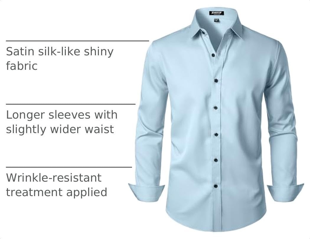 image:imageJEMITOP Mens Stretch Wrinkle Free Dress ShirtsLight Blue