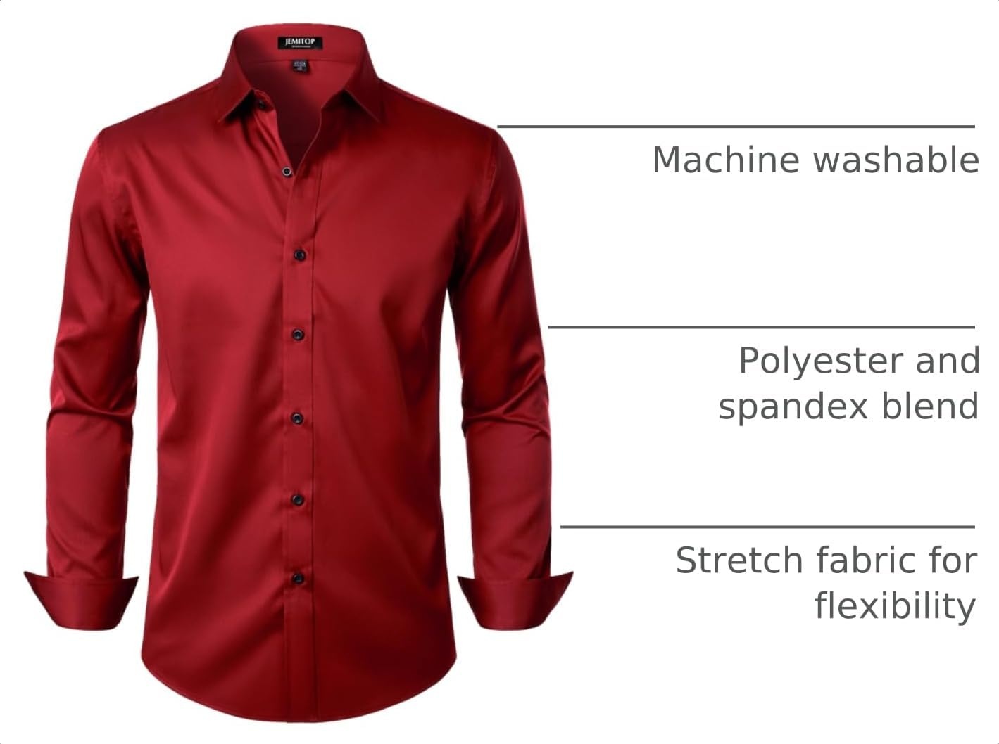 image:imageJEMITOP Mens Stretch Wrinkle Free Dress ShirtsRed