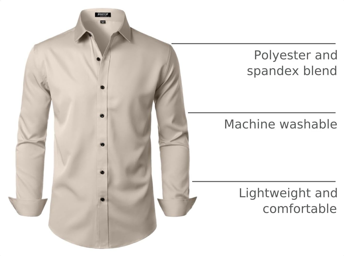image:imageJEMITOP Mens Stretch Wrinkle Free Dress ShirtsTan