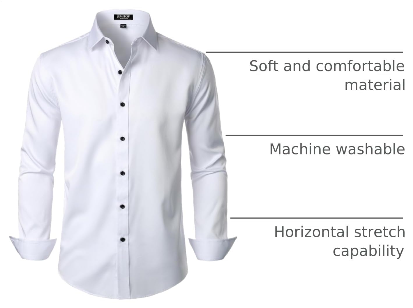 image:imageJEMITOP Mens Stretch Wrinkle Free Dress ShirtsWhite