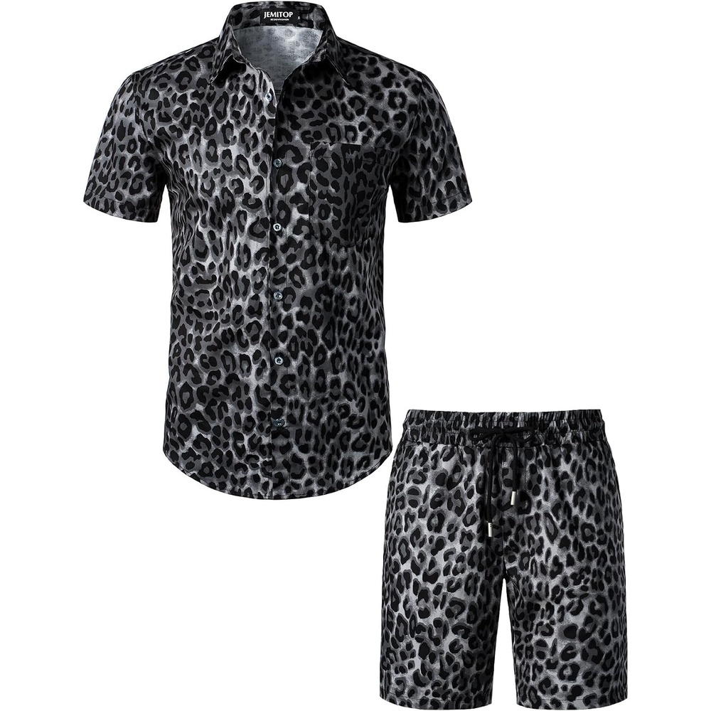 image:imageJEMITOP Mens 2 Piece Set Casual Cotton Stretchy OutfitBlack Leopard