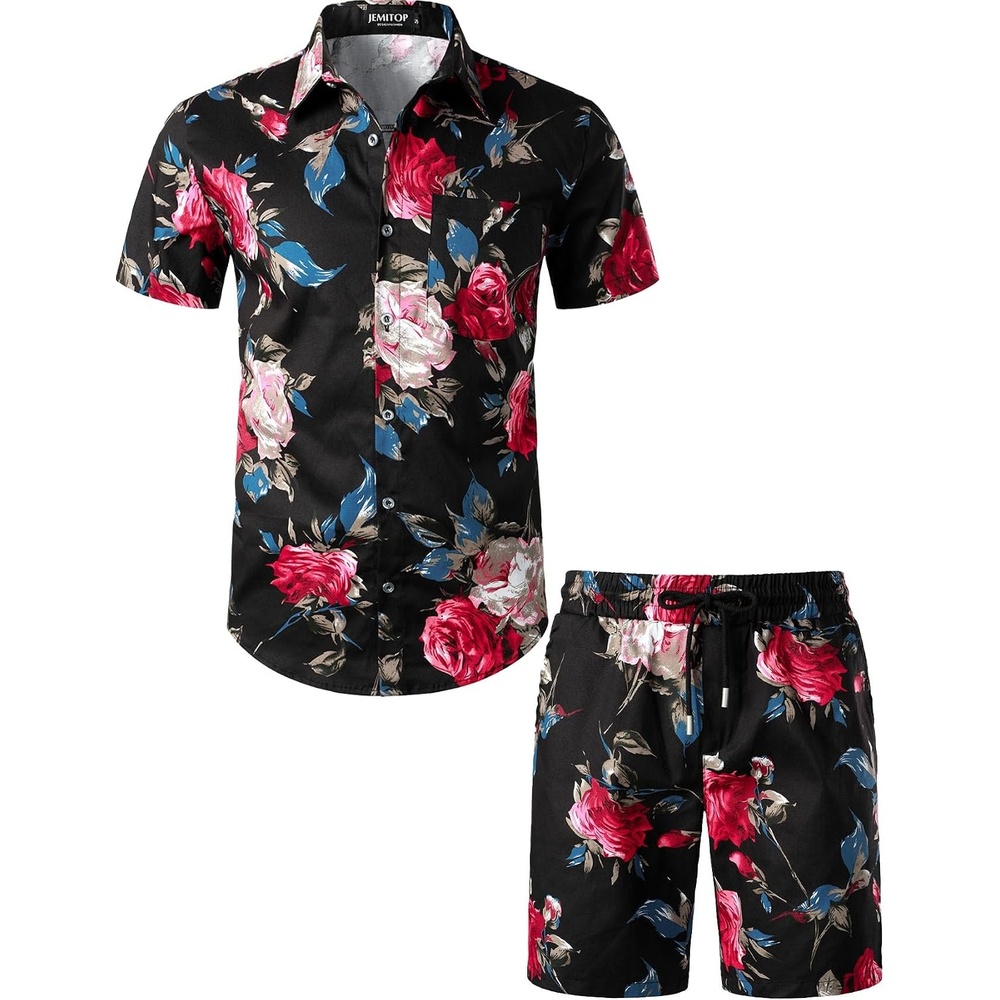 image:imageJEMITOP Mens 2 Piece Set Casual Cotton Stretchy OutfitBlackrose