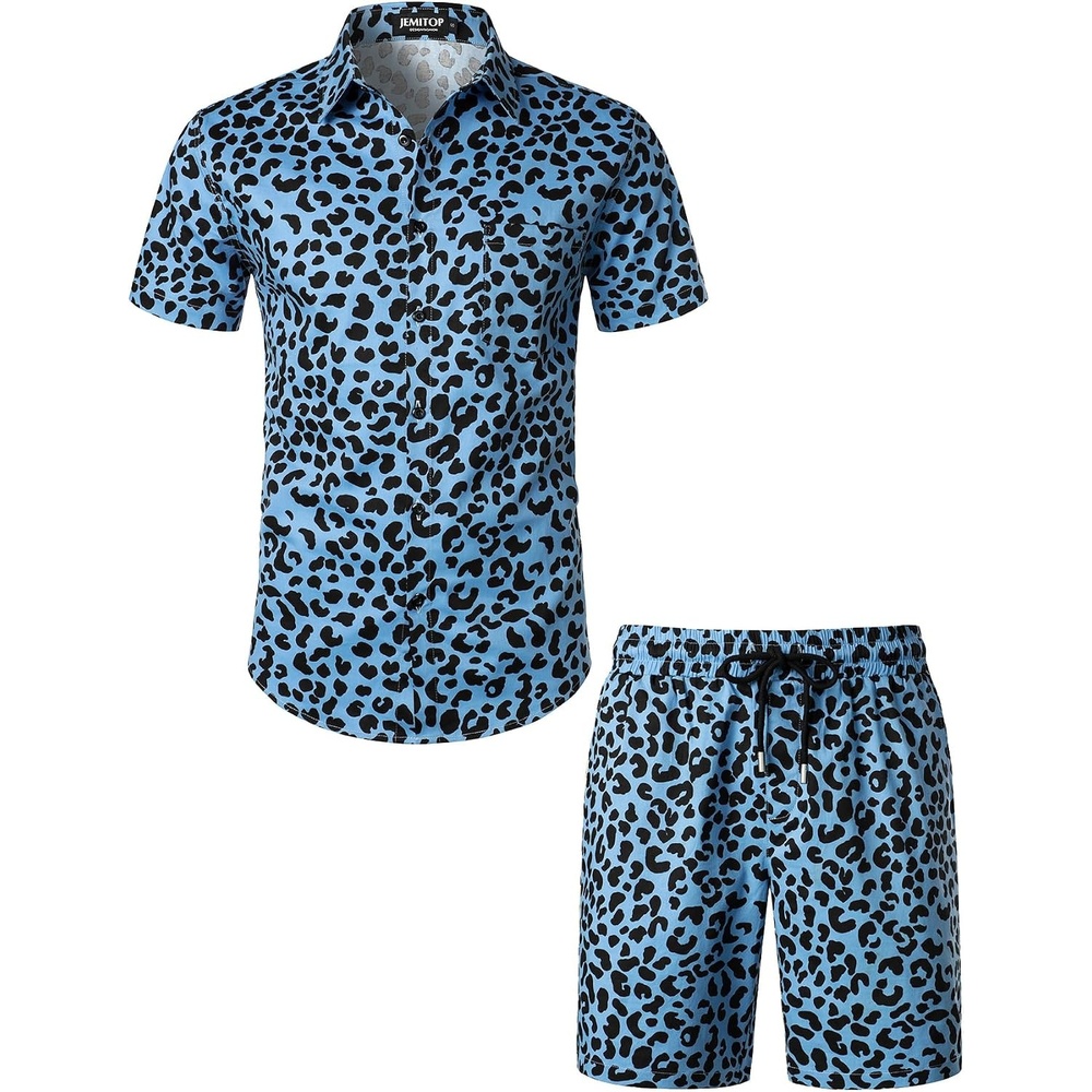 image:imageJEMITOP Mens 2 Piece Set Casual Cotton Stretchy OutfitBlue Leopard