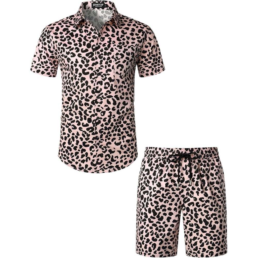 image:imageJEMITOP Mens 2 Piece Set Casual Cotton Stretchy OutfitPink Leopard
