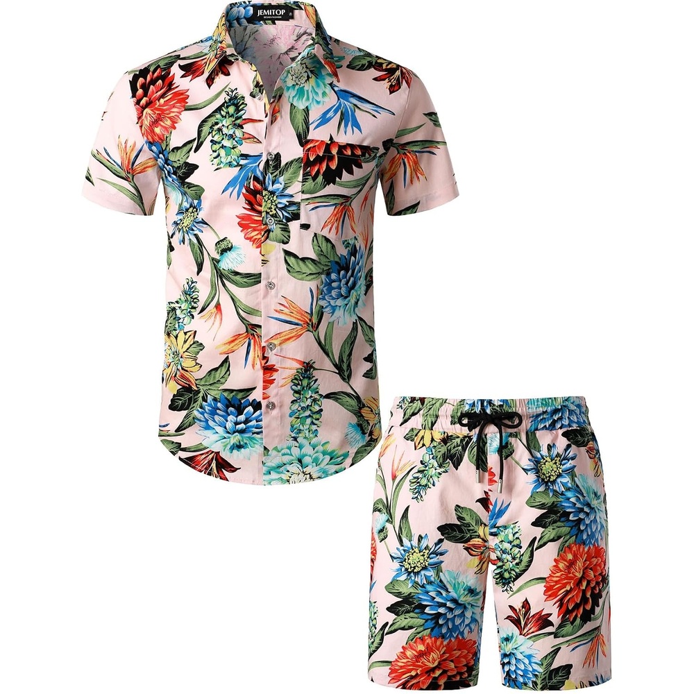 image:imageJEMITOP Mens 2 Piece Set Casual Cotton Stretchy OutfitPinkgreen