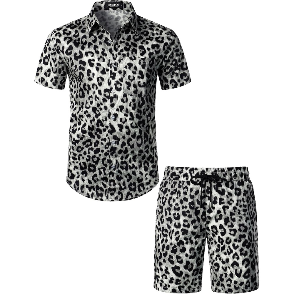 image:imageJEMITOP Mens 2 Piece Set Casual Cotton Stretchy OutfitWhite Leopard