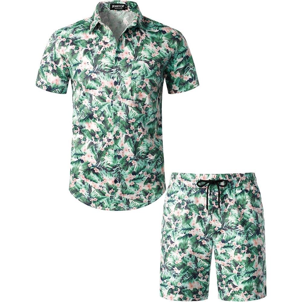image:imageJEMITOP Mens 2 Piece Set Casual Cotton Stretchy OutfitWhitegreen