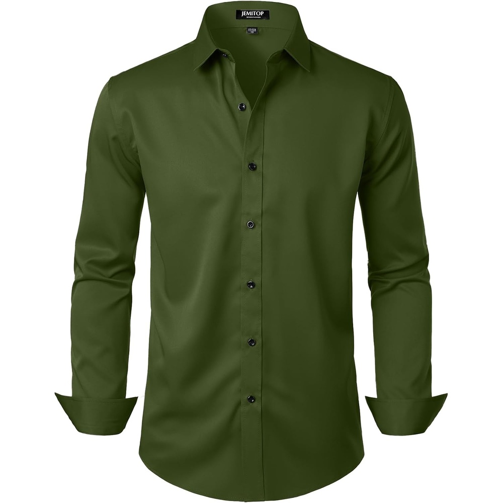 image:imageJEMITOP Mens Stretch Wrinkle Free Dress ShirtsArmy Green