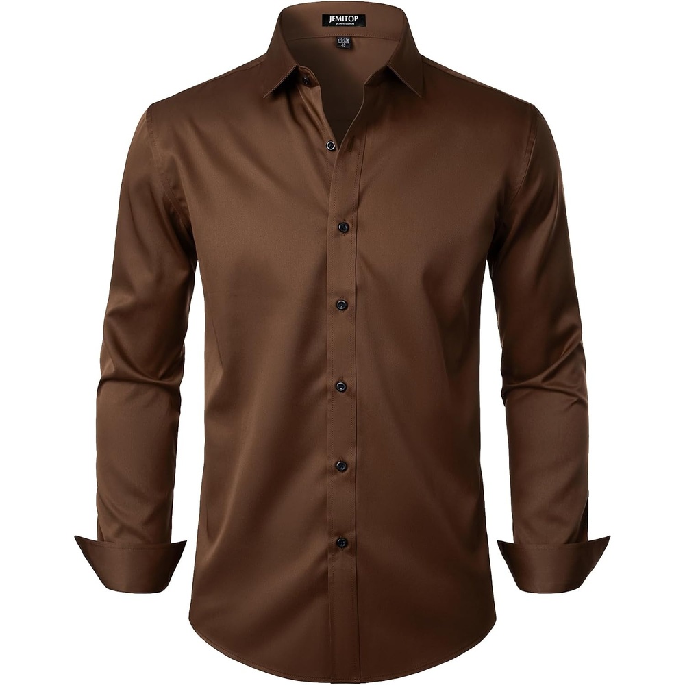 image:imageJEMITOP Mens Stretch Wrinkle Free Dress ShirtsBrown