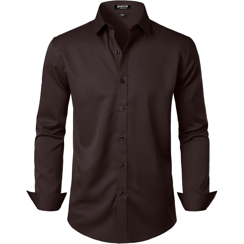 image:imageJEMITOP Mens Stretch Wrinkle Free Dress ShirtsCoffee Brown