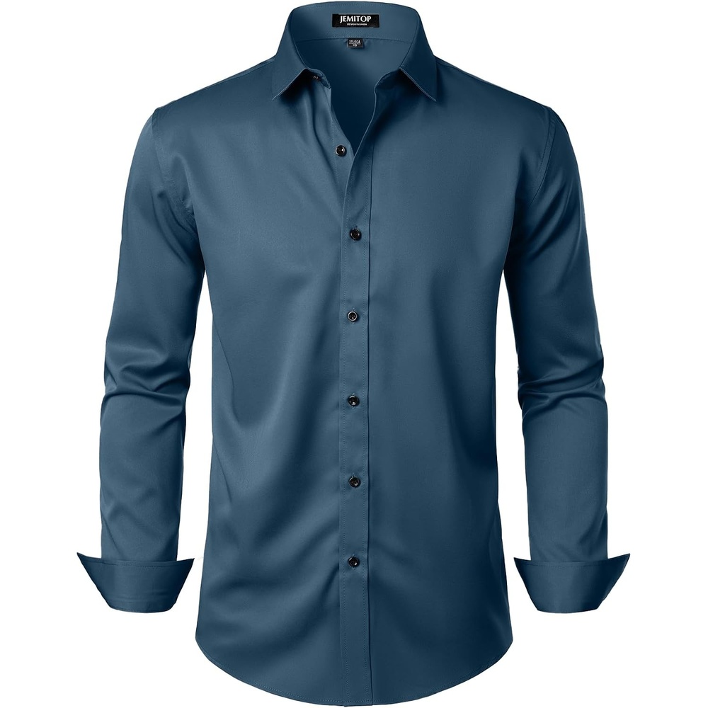 image:imageJEMITOP Mens Stretch Wrinkle Free Dress ShirtsDark Blue