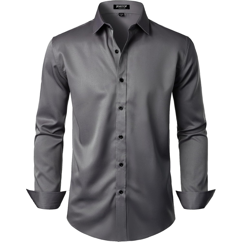 image:imageJEMITOP Mens Stretch Wrinkle Free Dress ShirtsDark Grey