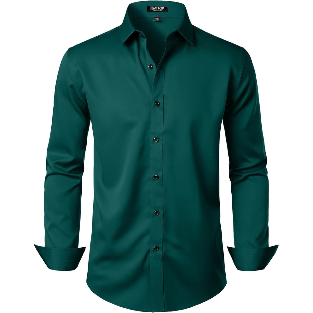 image:imageJEMITOP Mens Stretch Wrinkle Free Dress ShirtsEmerald Green