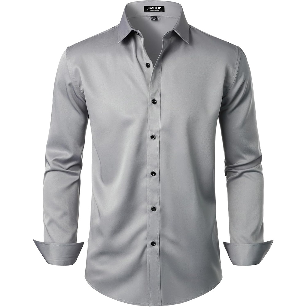image:imageJEMITOP Mens Stretch Wrinkle Free Dress ShirtsGrey